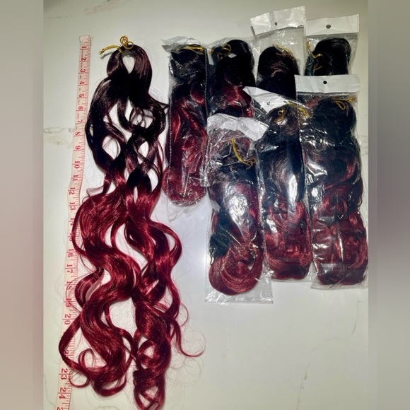 🥳2Fer HAIR Sets, 3 Packs 18” Brazilian Wave, Deep red/wine & 28” Extensions,Wine - Picture 9 of 11